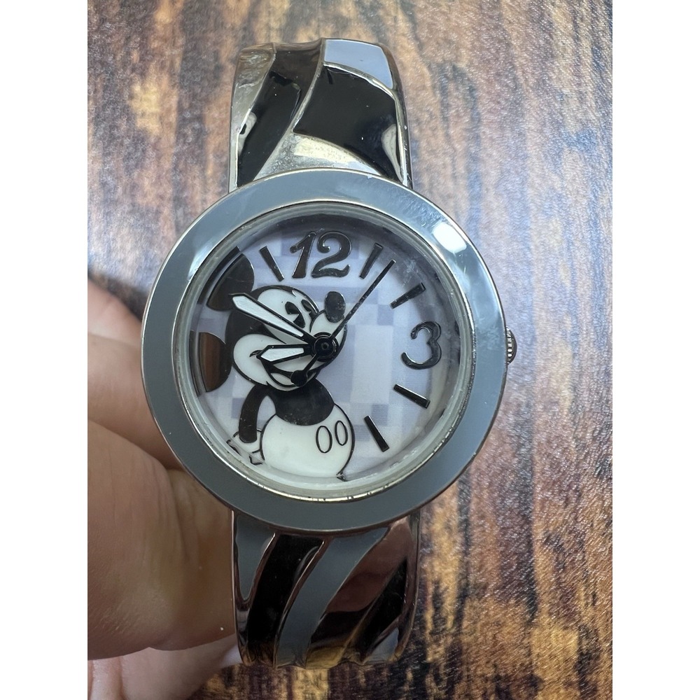 Disney MZB Mickey Women's Silver & Black Tone Bracelet Style Watch Needs Battery